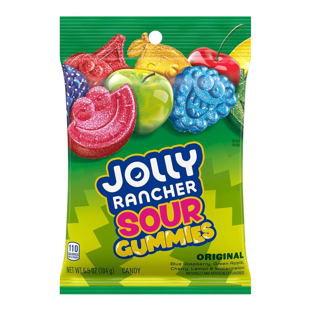 Sour Gummies Assorted Fruit Flavored Candy Bag, 6.5 Oz