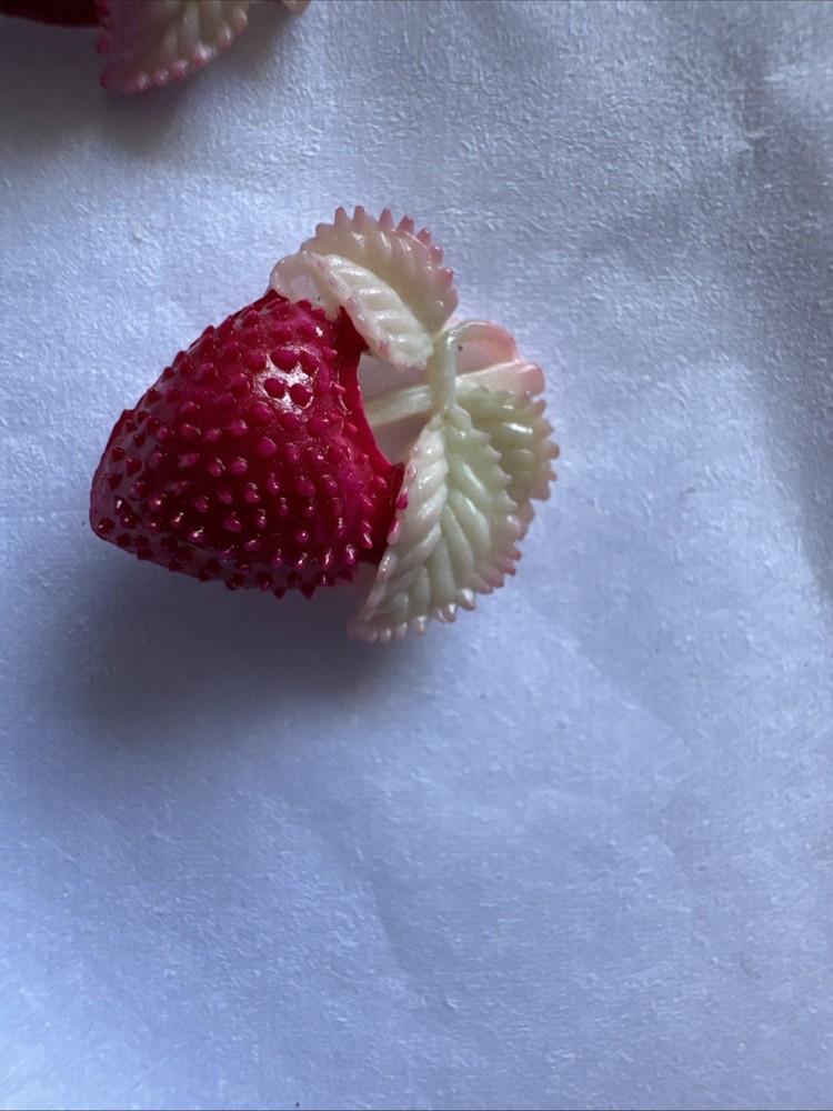 Two Tiny Vintage Plastic Strawberry Buttons