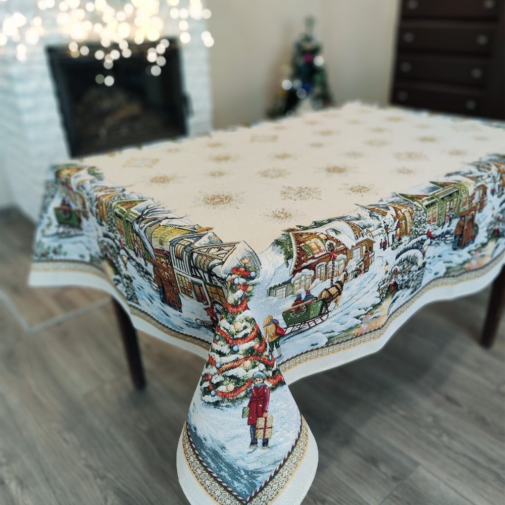 Luxury Christmas Block Print Tablecloth Rectangular Fabric Tapestry Festive