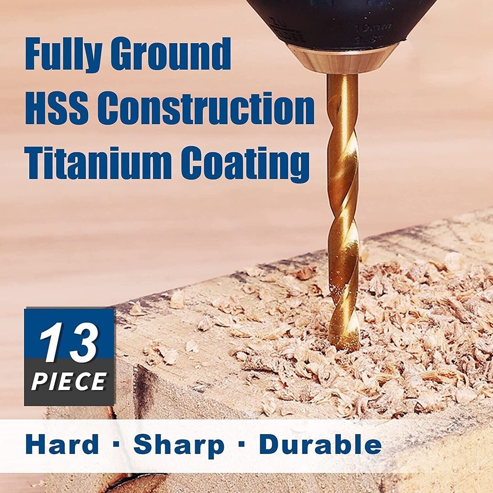 13pc Hex Shank Titanium Drill Bit Set (Quick Change)