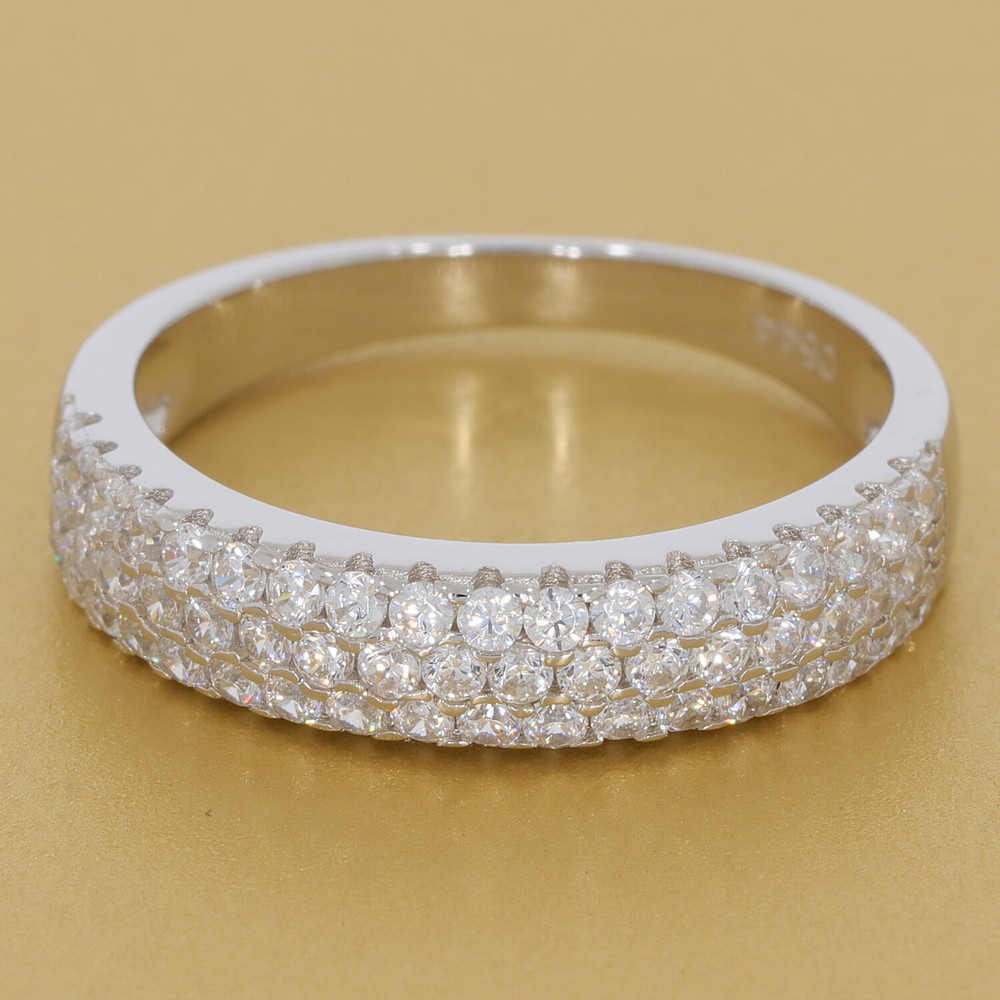 Sterling Silver 3 Row Band Ring White Topaz