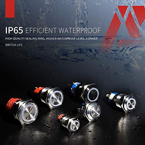 19mm Latching Push Button Switch 3/4" 12V DC Black Shell Blue/ Black Shell