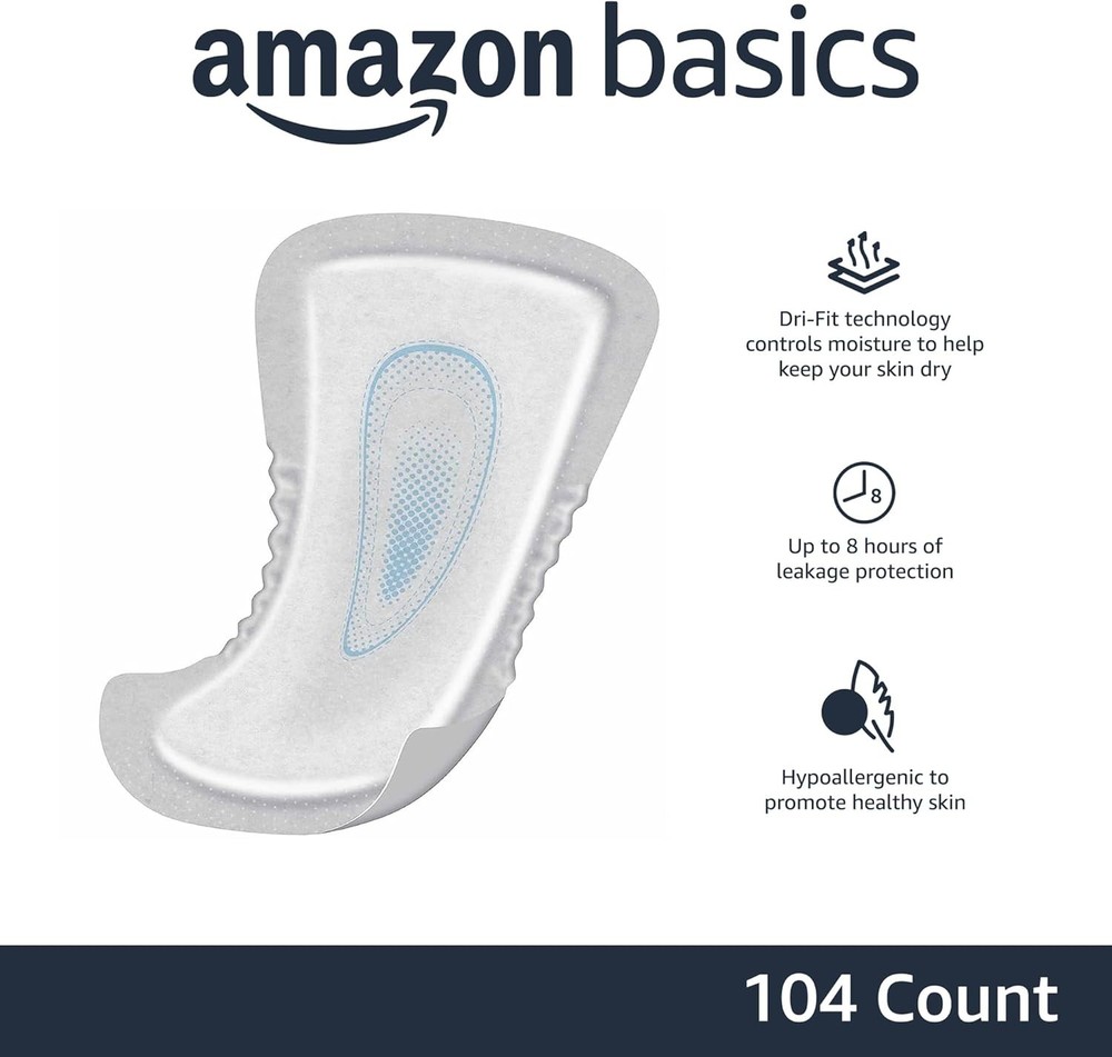Amazon Basics Incontinence Guards for Men, Maximum Absorbency, 104 Count, 2 Pack