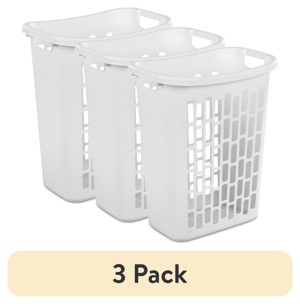3 pack Rectangular Open Plastic Hamper Narrow Spaces White Adult