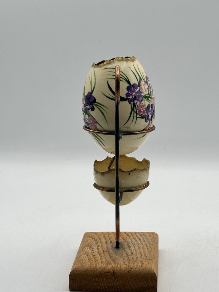 Eggshell Planter Self Watering On Decorative Stand Hand Painted Iris Design OOAK