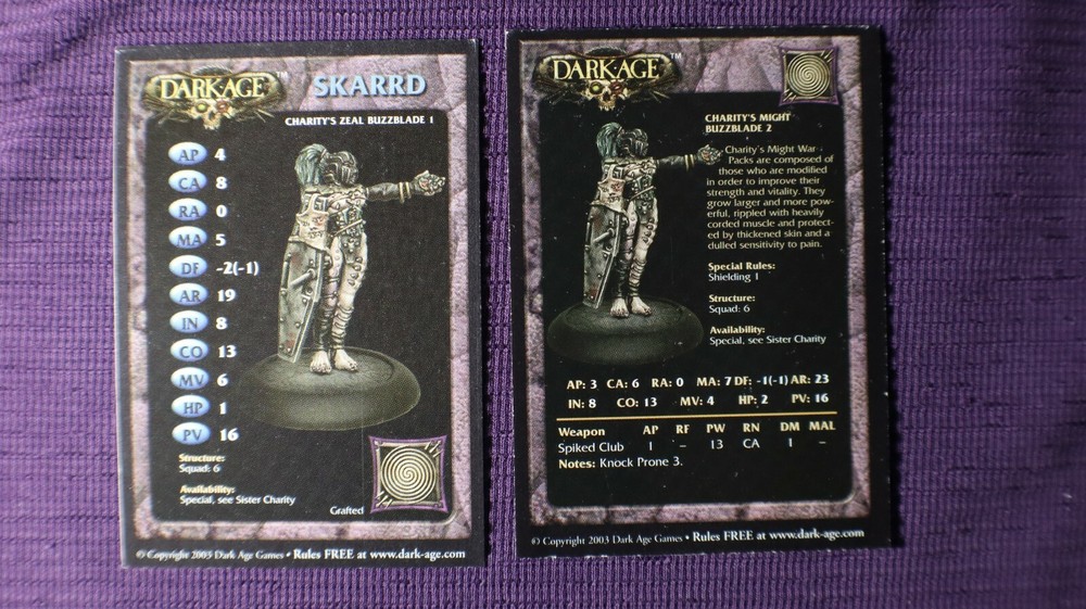 DARK AGE MINIATURES - skarrd - buzzblade  - JUST CARDS