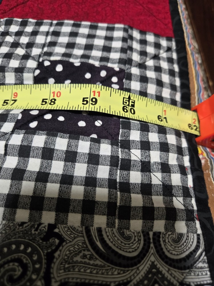 Handmade Quilted Patchwork Table Runner Black Red White Hearts 59x17"