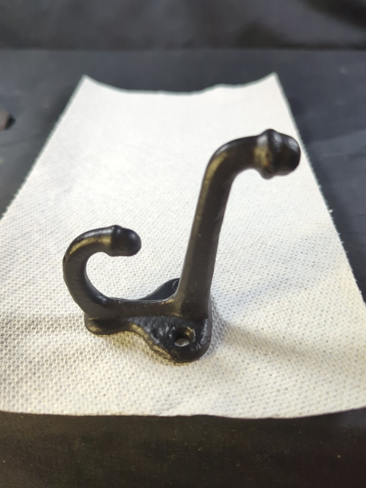 Solid Cast Iron Shiny Black Coat Hook - Double hooks Wall Mount Unique Rare