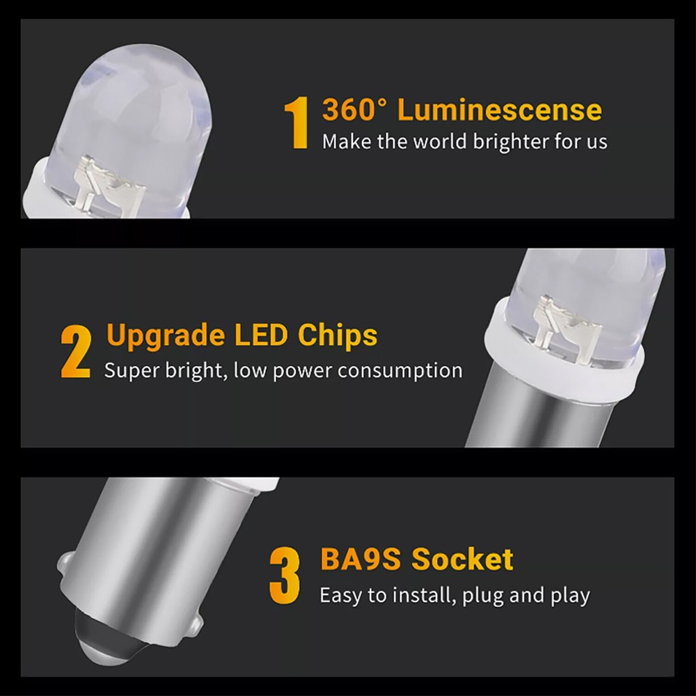 20x Super White BA9S LED Interior Instrument Panel Dash Map Light Bulb 1815 1895