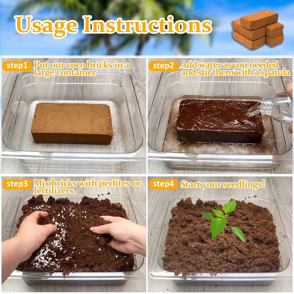 2pcs Organic Coco Coir Bricks Soil Blocks- 100% Natural Compressed Coco Peat ...