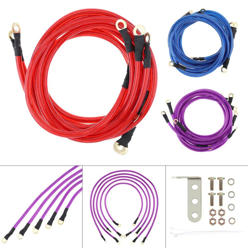 5 Point Car Universal Earth Ground Cables Grounding Wire System Kit High Perform