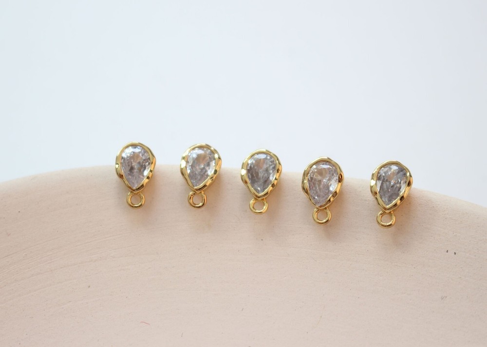 4pcs CZ Pave Teardrop Stud Earring,Cubic Zirconia Water Drop Earring Posts