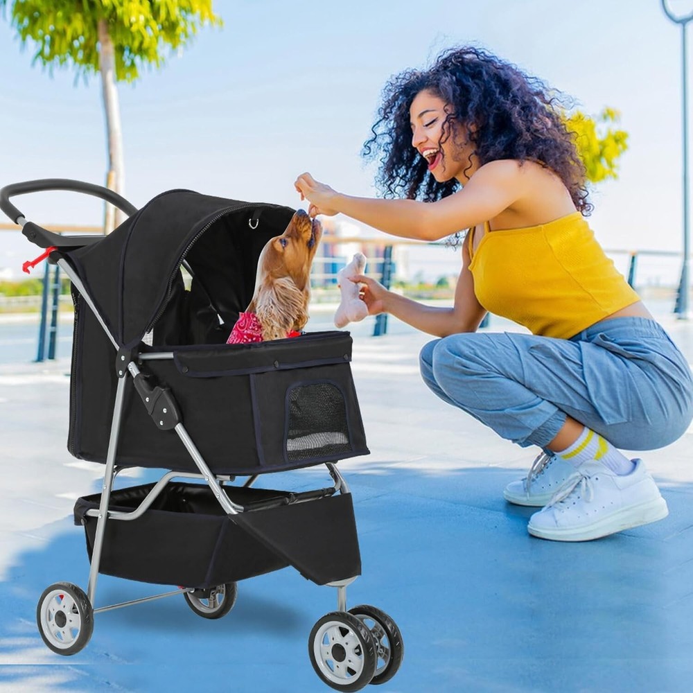 Luxury 3-Wheel Pet Stroller - Foldable Dog & Cat Stroller with Storage Basket