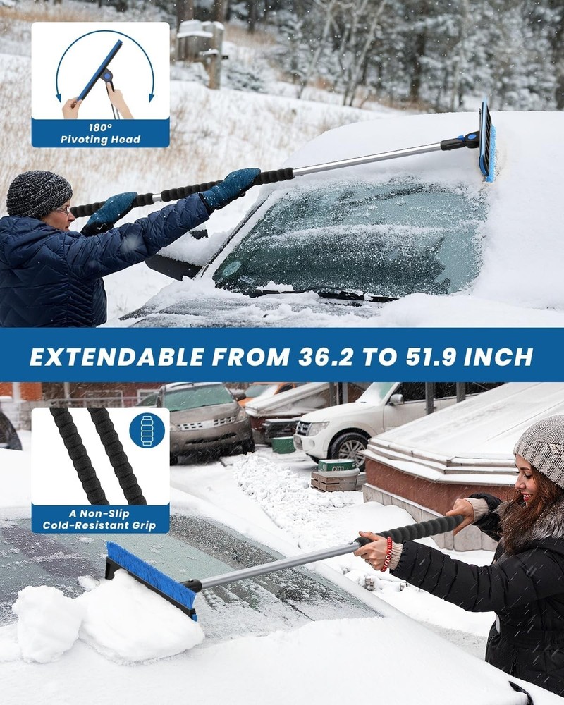 2025 Extra Long 55.7" Ice Scrapers for Car Windshield Multi-Functional Detach...