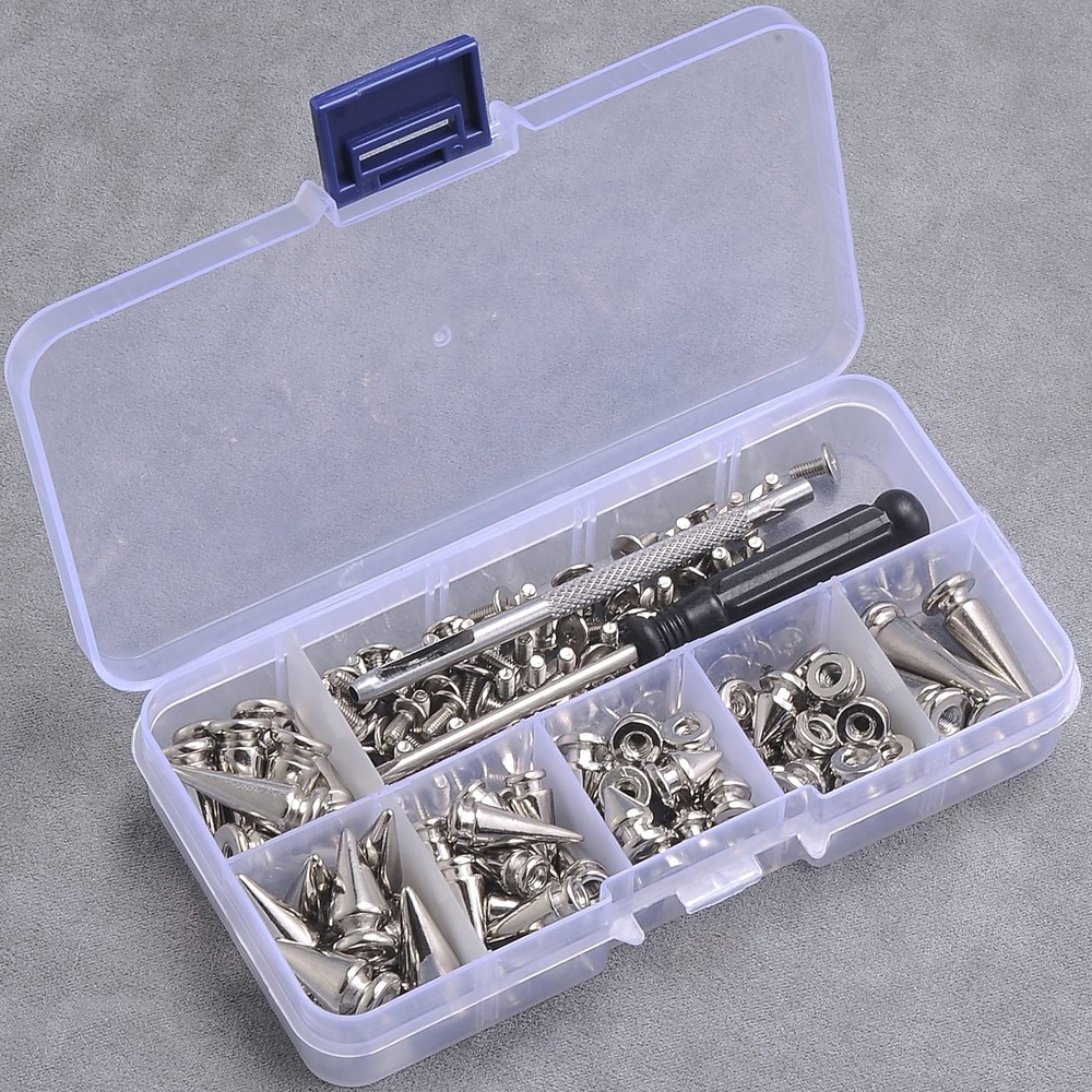 70 Sets Silver Mixed Shape Spikes and Studs Screw Back Bullet Tree Rivet Kit