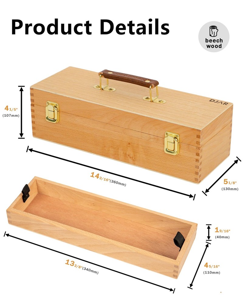 DJAR Multi-Function Artist Tool Box with Locking Clasps, Removable Tray Woode...