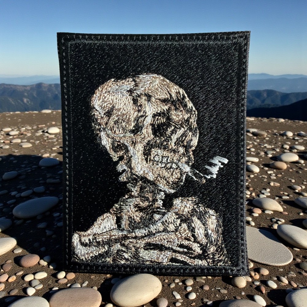 Van Gogh's Portrait Skeleton Skull with a burning Cigarette Patch
