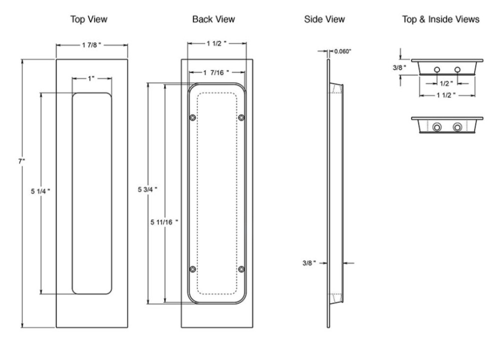 Deltana Solid Brass Rectangular Flush Pull 7" x 1-7/8" x 3/8" - 11 Variations