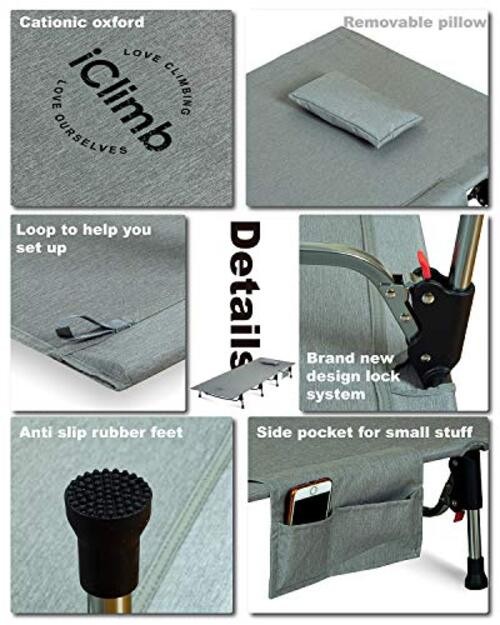 Super Easy Assemble Folding Cot Ultralight Compact Heavy Duty with Carry Grey