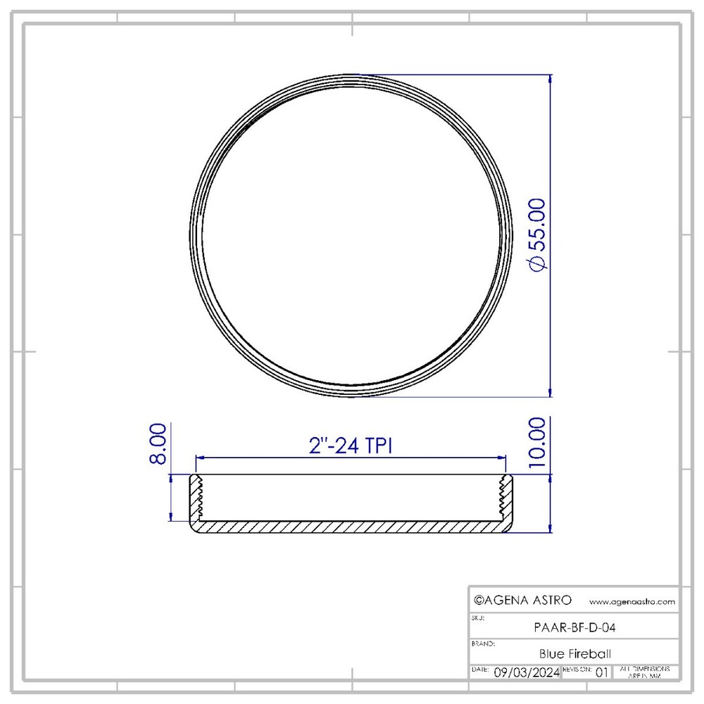 Blue Fireball SCT Thread End Cap for Telescope # D-04