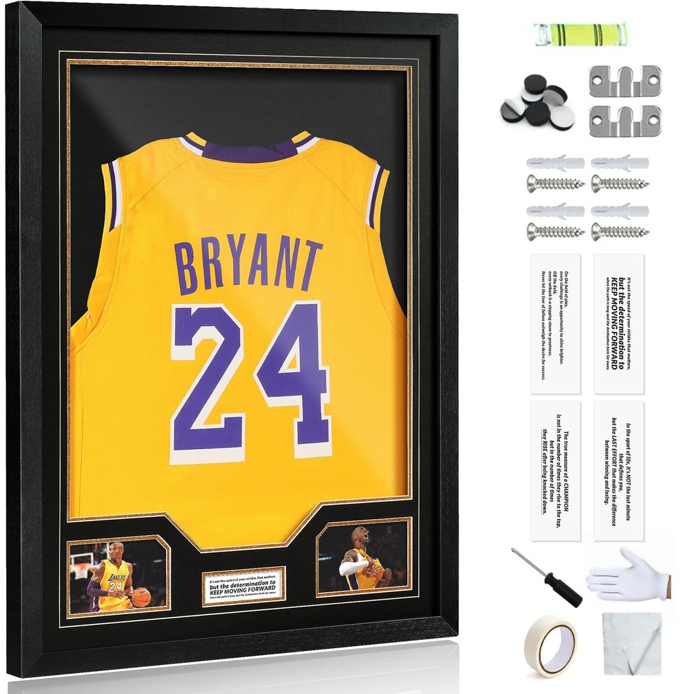 JupDec Jersey Frame Display Case, Large Clear Acrylic Shadow 1 Pack, Black