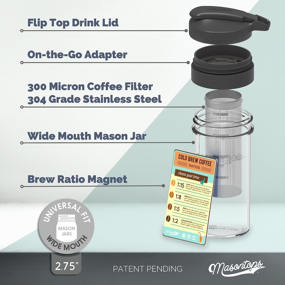 Masontops Cold Brew Makers Kit - Cold Brew Coffee Maker - Black