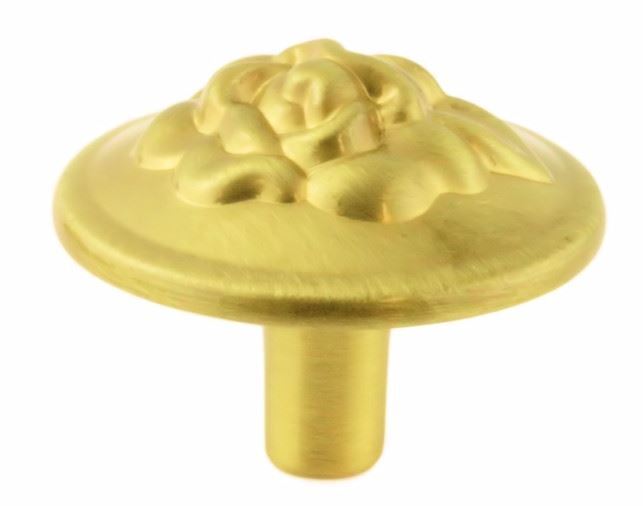 1-1/4" Old Rose Pattern Knob Soft Satin Brass