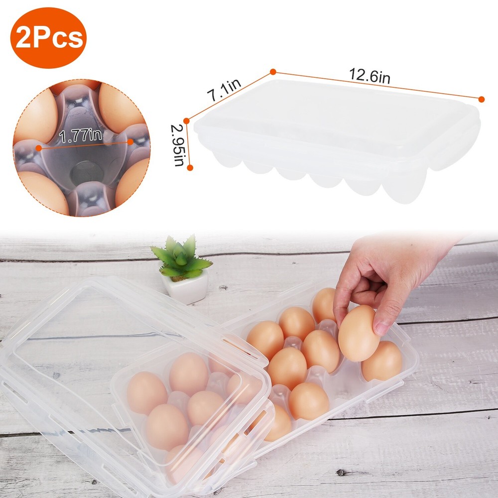 2PCs Egg Cartons Reusable, Plastic Egg Holder Camping Covered Egg Holders