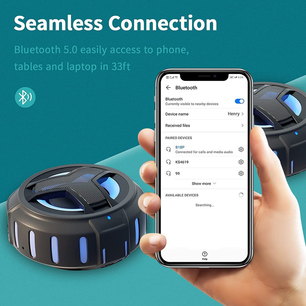 Bluetooth Shower Speaker Portable Bluetooth Speakers with LED Light