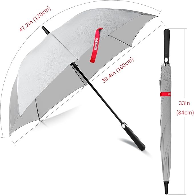 Large Umbrella, Windproof, Reflective, Auto Open, Silver/Metallic, 39" Diamet...