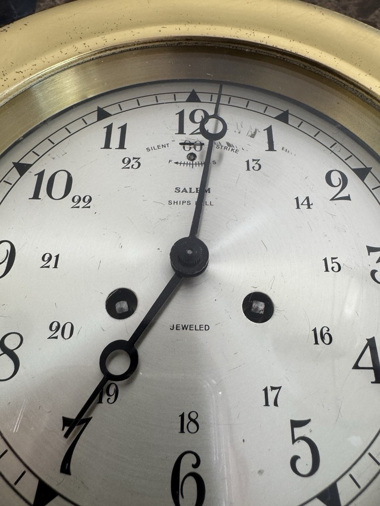 Salem Ship Bells Nautical Clock and Barometer on Stand - Solid Brass - WORKS