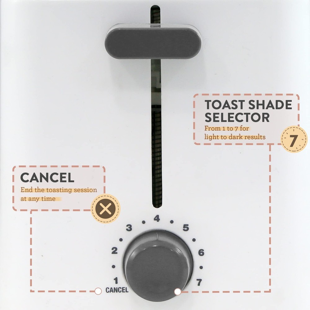 Elite Gourmet ECT-1027 Cool Touch Toaster, 7 Toast Settings 2 Slice, White