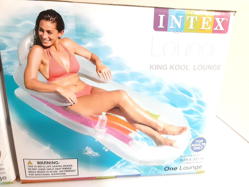 **NEW** INTEX KING KOOL INFLATABLE POOL LOUNGE FLOAT WITH HEADREST & CUP HOLDER