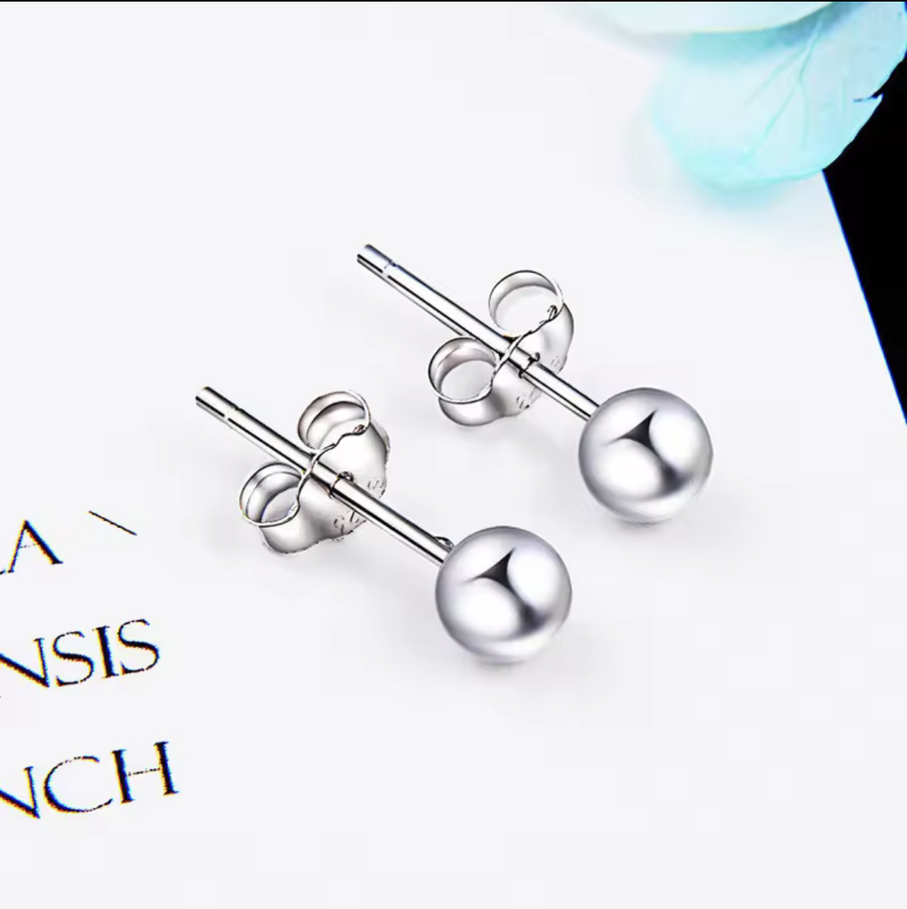 S925 Sterling Silver Round Ball Stud Earrings