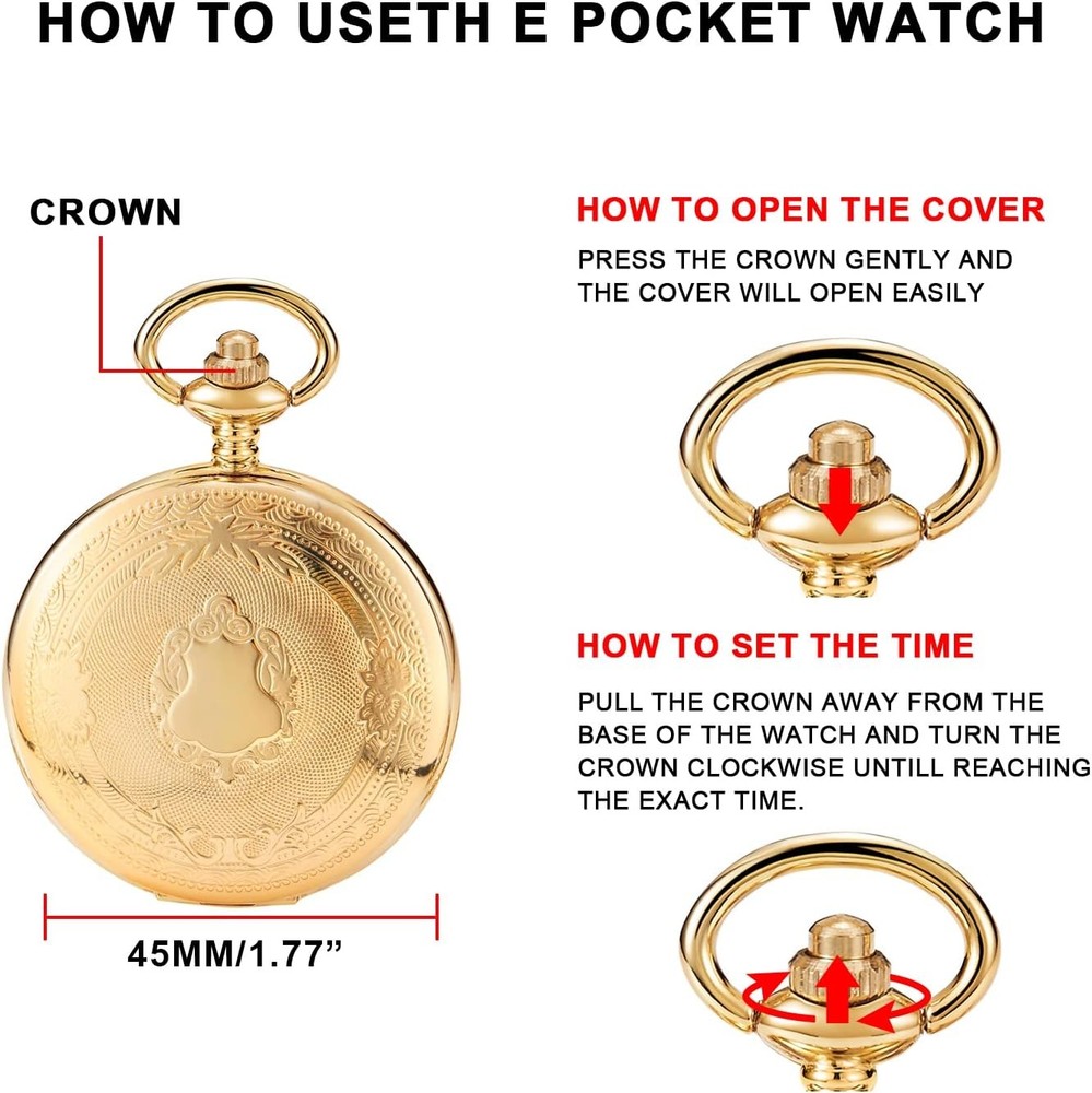 Gold Smooth Shield Round Case Quartz Pocket Watch Movement with...