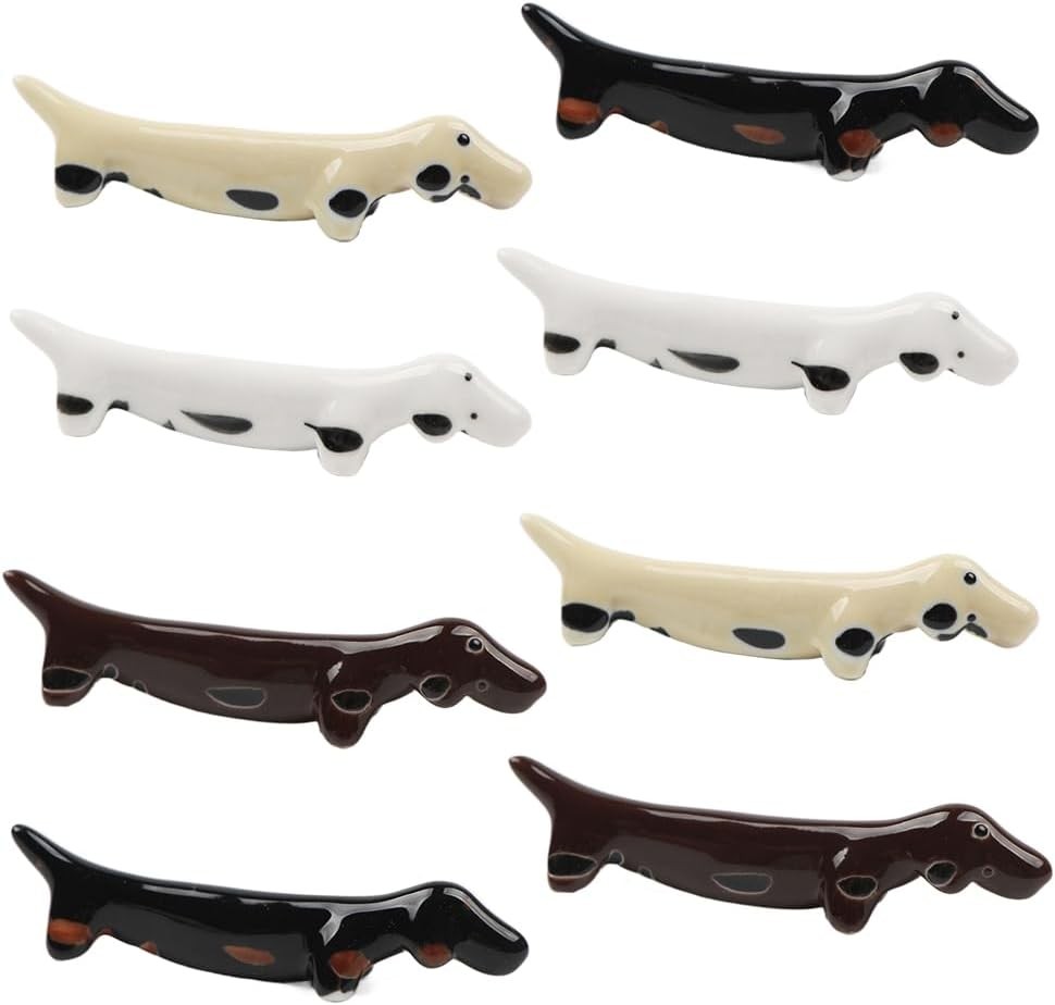 8Pcs Chopsticks Rack Cute Ceramic Dachshund Dog Tableware Frame Restaurant