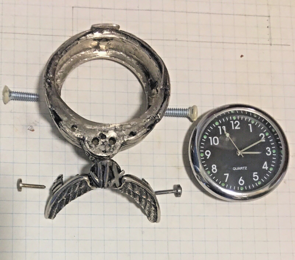 Honda VTX Stem mounted white brass Winged clock.