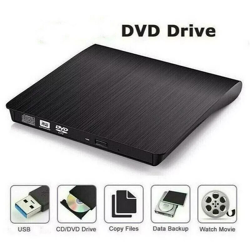 External CD DVD Drive For PC Laptop Windows 11 10 USB 3.0 Burner Reader Writer