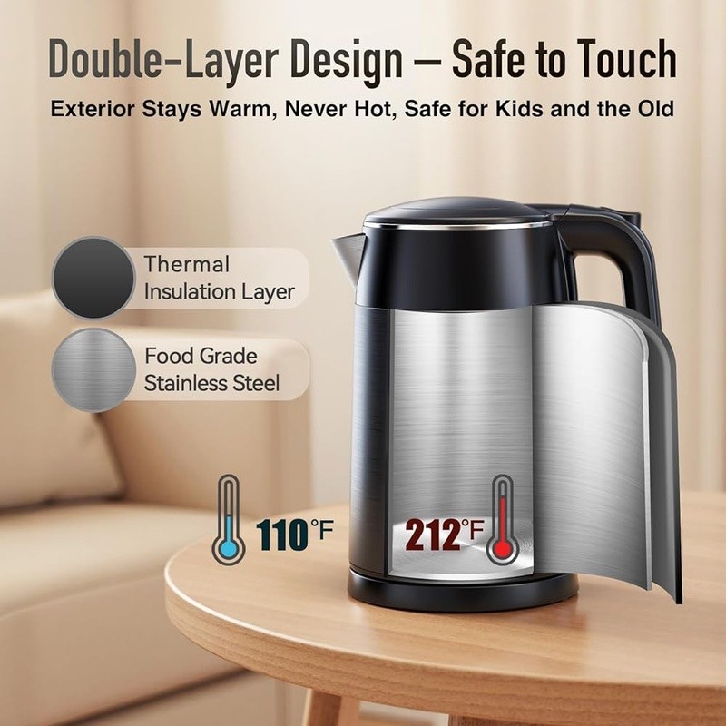 Touch Screen Electric Kettle 1.7L Fast Boil 1500W Automatic Shut-Off Safe Design