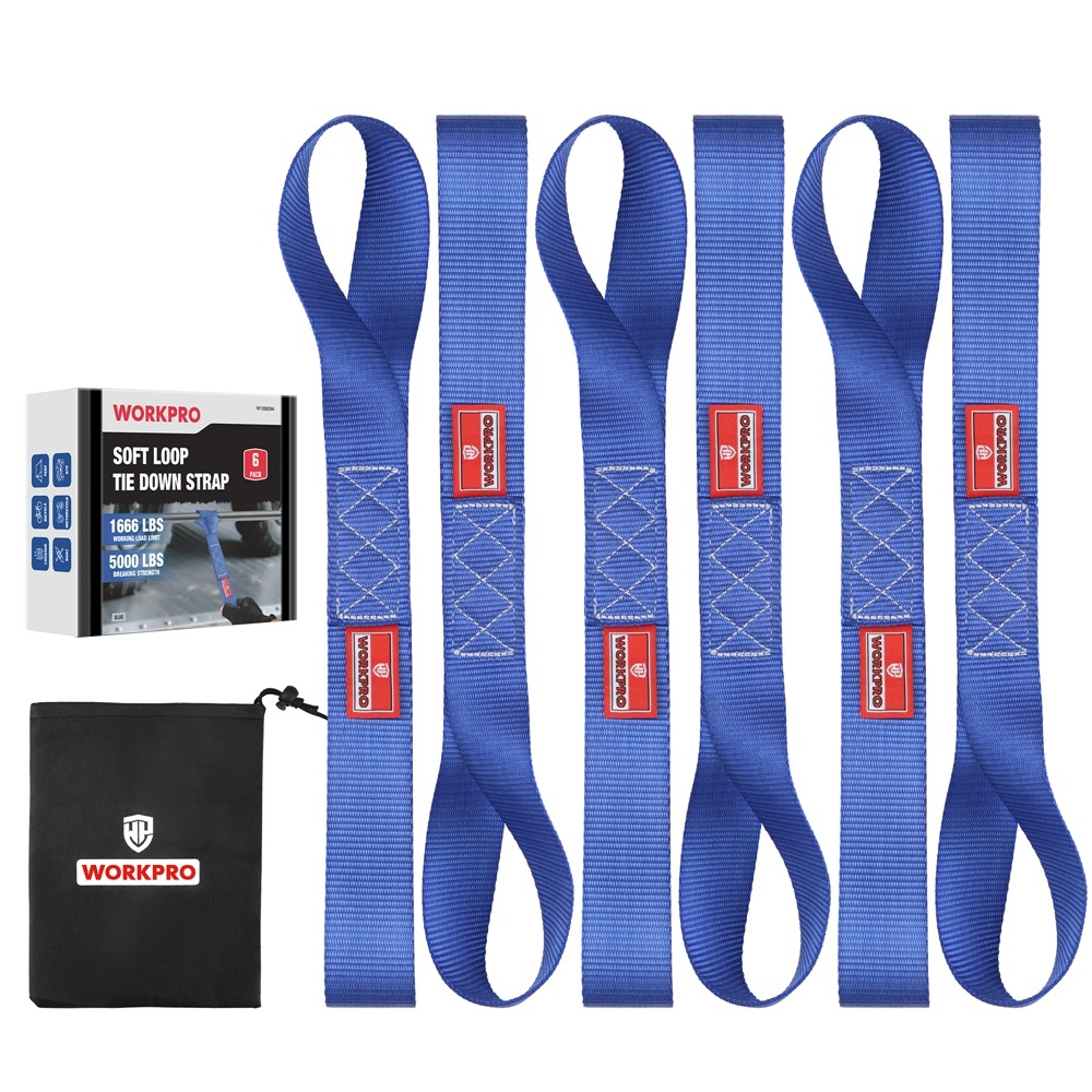 WORKPRO 6x Heavy Duty Soft Loop Tie Down Straps 1.6"x17" 5000lbs Break Strength