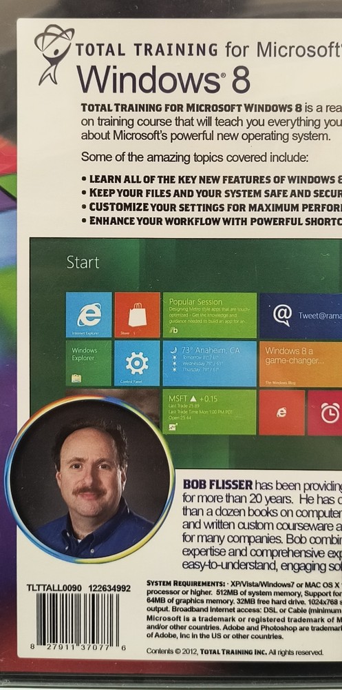 Total Training Microsoft Windows 8 Bob Flisser New Sealed