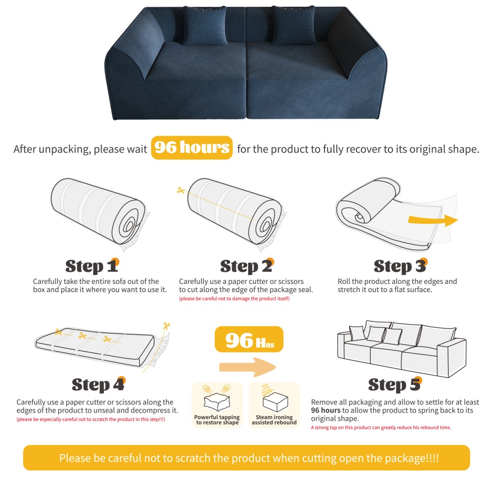 Compressed Memory Foam Sofa w/ Rectangular Pillow 2-Seater Daybed Blue