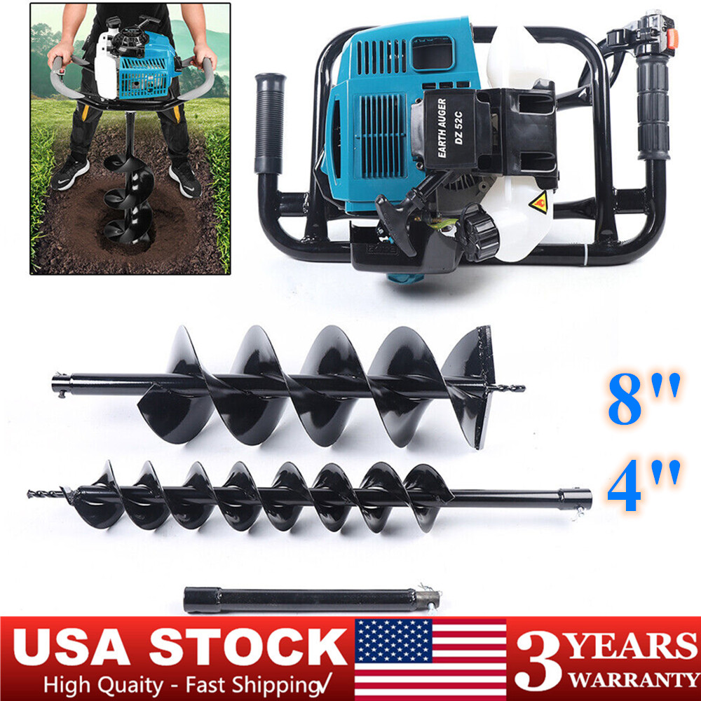 52cc 2 Stroke Post Hole Digger with 2 Bits Gas Powered Earth Auger Drill Machine
