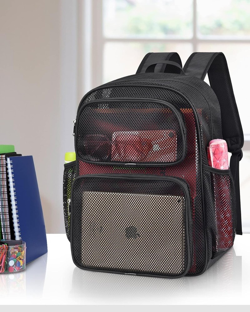 MAY TREE Mesh Backpack Heavy Duty Big Bag Large Capacity Large, Black