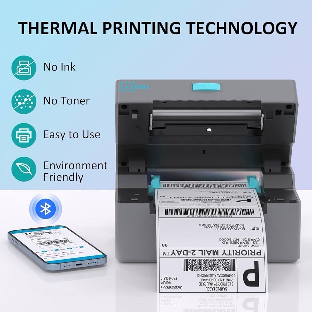 Bluetooth Thermal Shipping Label Printer 4x6 Support iOS iPhone iPad Android……