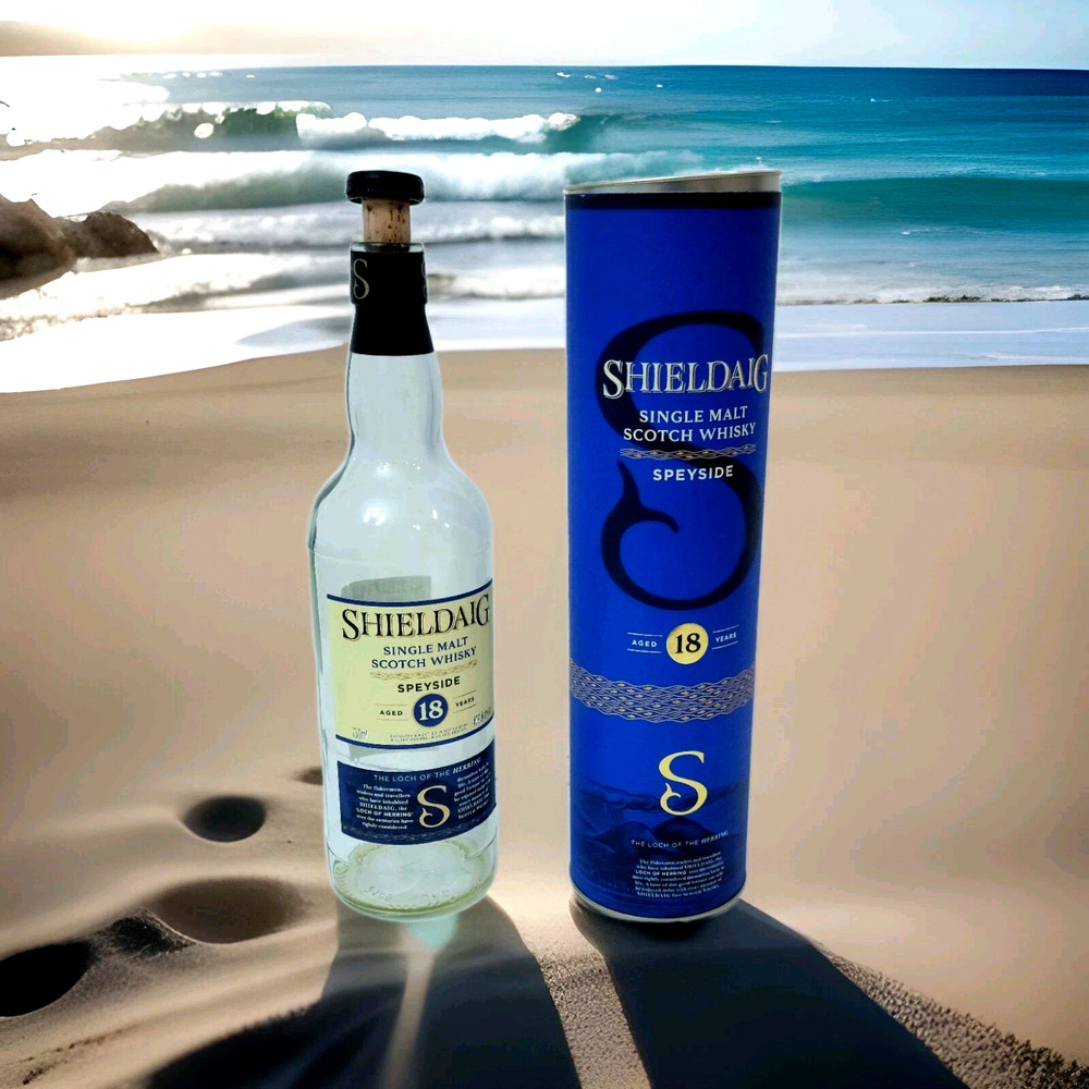 Empty Bottle Shieldaig Single Malt Scotch Whiskey. Spyside 18 Years