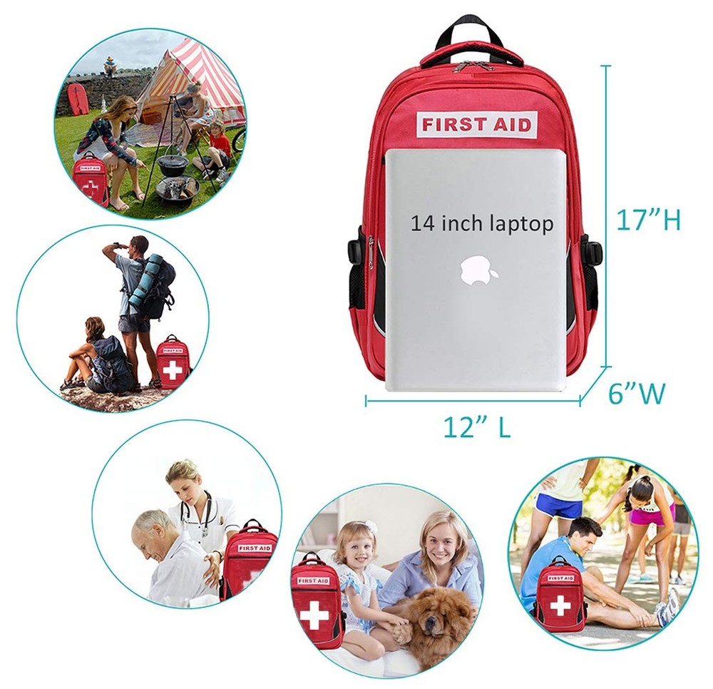 Red First Aid Bag Empty Trauma Backpack Multi-Pocket for Camping & Travel