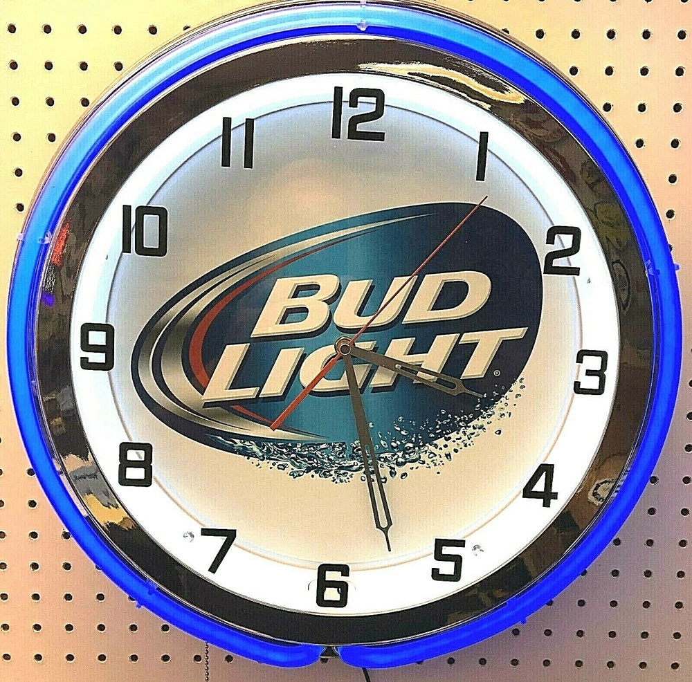 19" Bud Light Beer Sign Double Blue Neon Clock