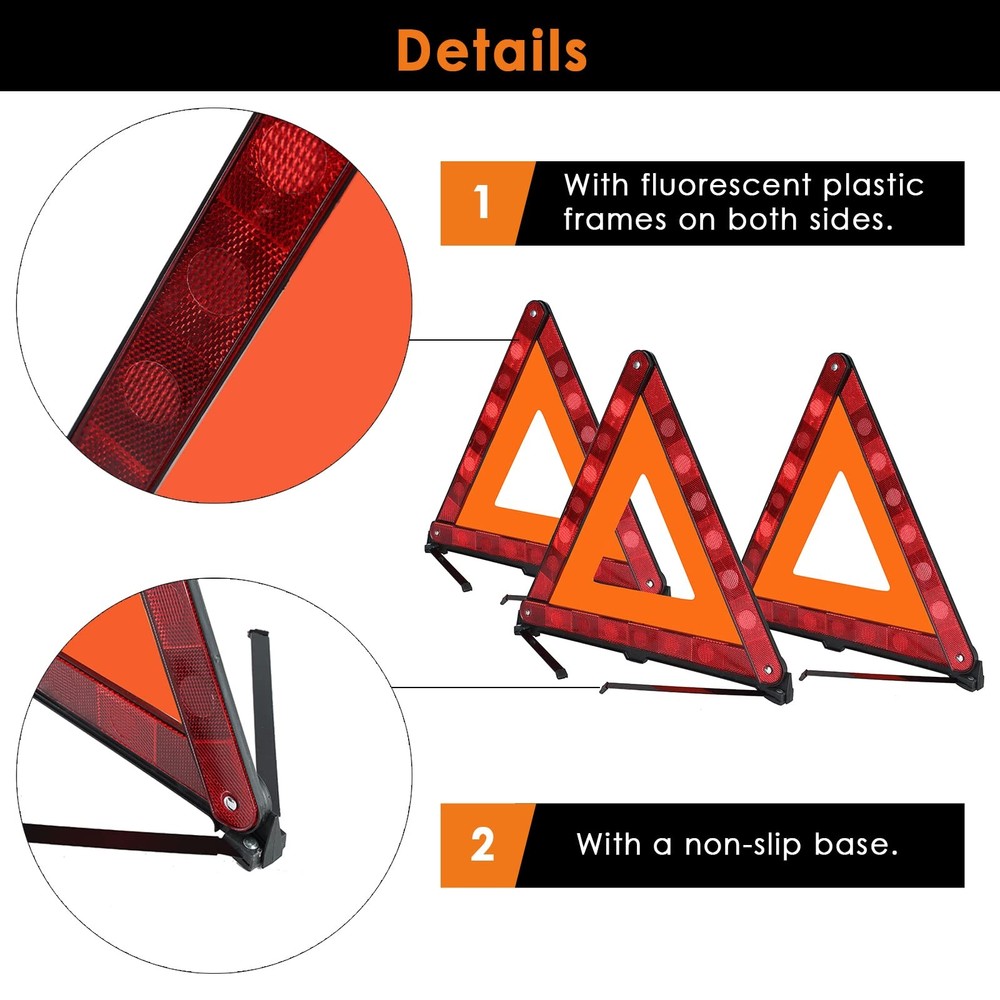 Warning Triangles Safety Triangle Emergency Kit Foldable Reflective Triangles...