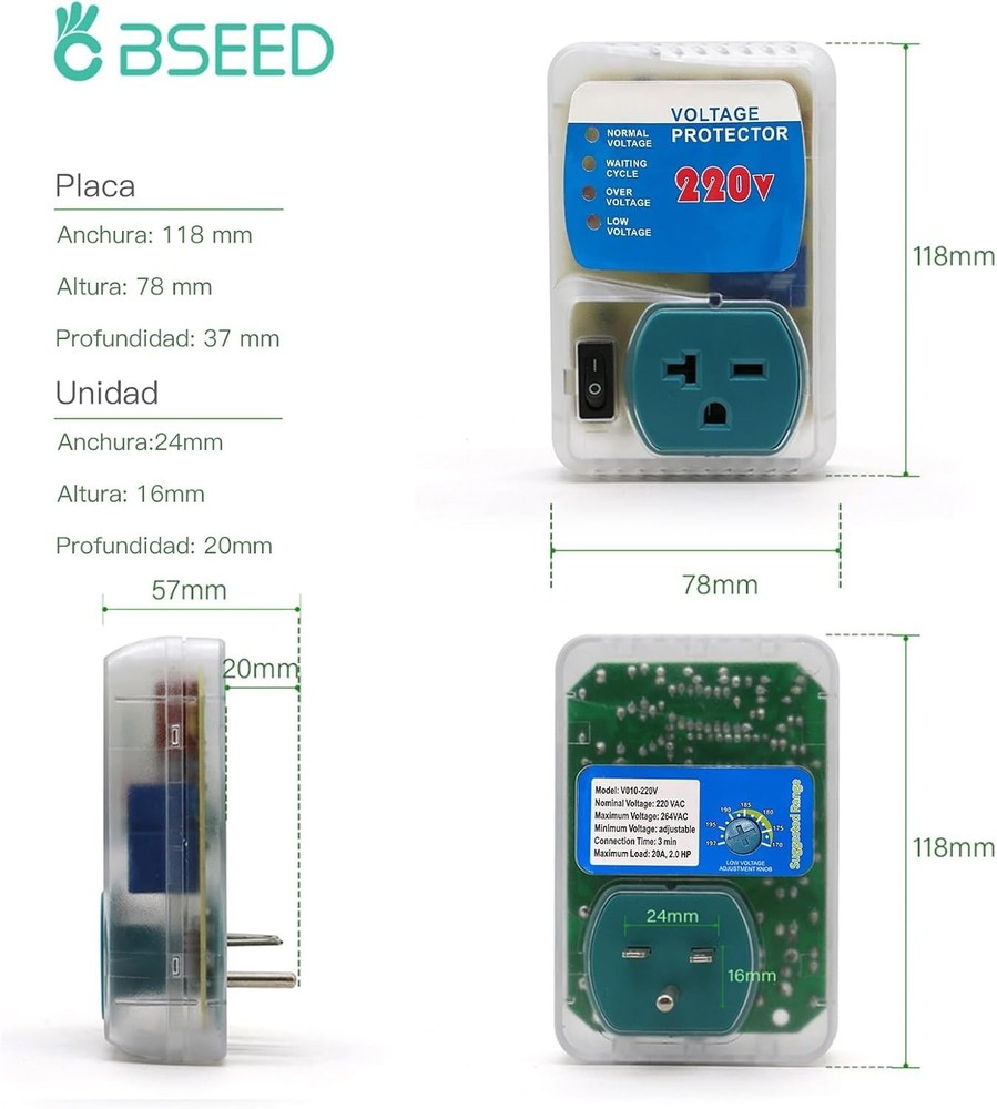 LED Indicated 220V Surge Protector with Adjustable Voltage Regulation - 1 Pack